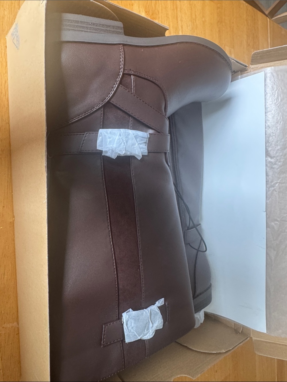 Women's Tall Strap Detail Riding Boots — Brown NIB - Picture 5 of 7